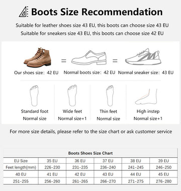 Brown Suede Boots size chart