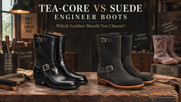 Tea-core vs suede engineer boots comparison in a workshop setting