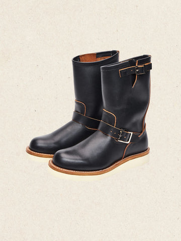 1950s Engineer Boots | Oil-Waxed Leather & Cream Wedge