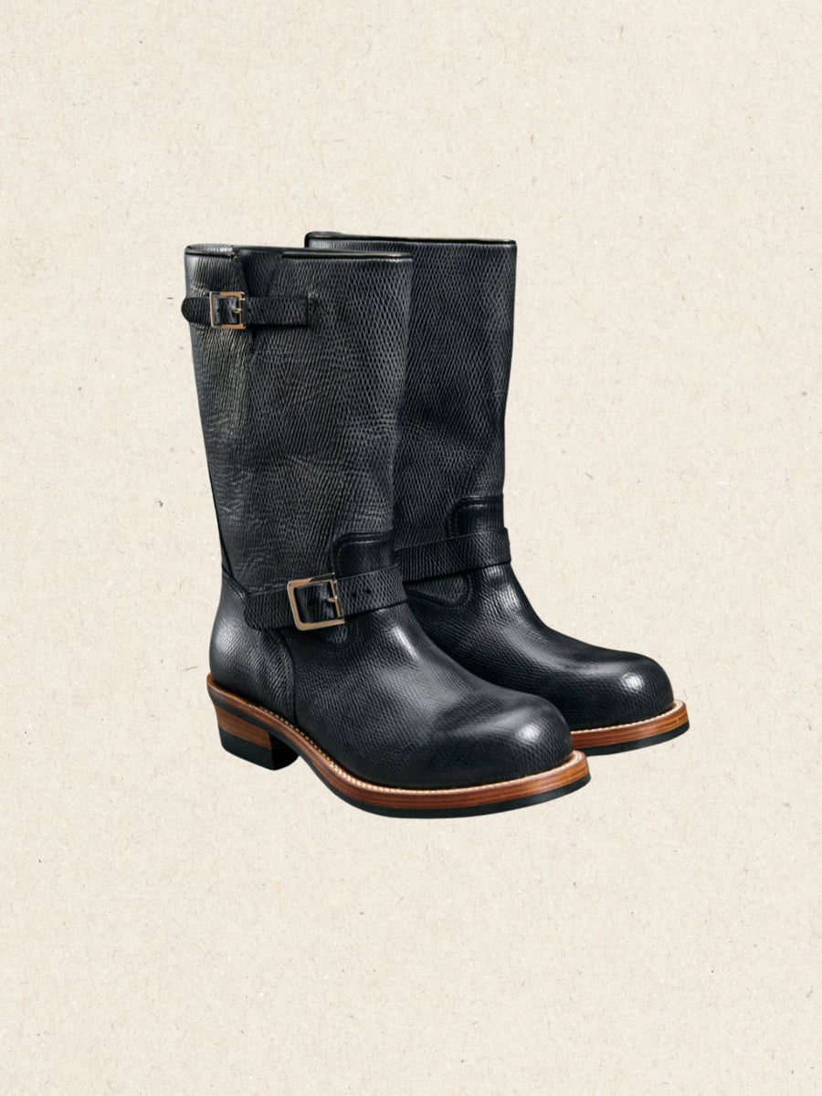 Chunky black Engineer Boots with a 29 cm shaft and heavier lug-sole profile