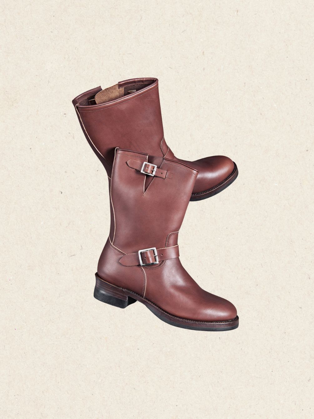 Pair of short engineer boots for men in de-waxed calfskin with a 25 cm shaft