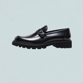 black leather slip on loafers