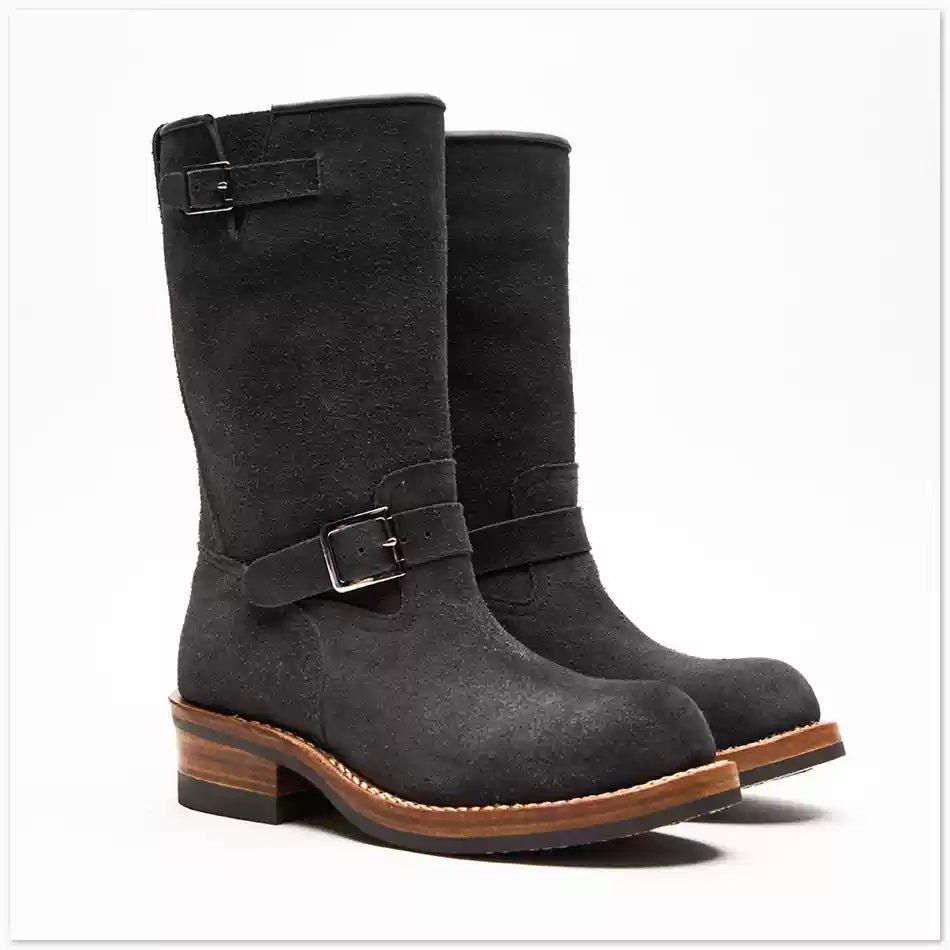 Moto Engineer Boots | High-Shaft, Harness Strap, Vintage Biker Style -