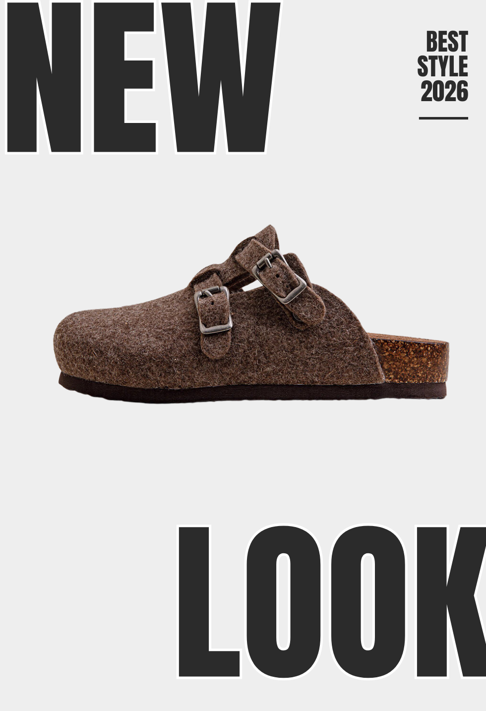 slip on mules with wool felt upper and double buckle