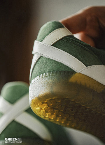 x-shaped heel detail on german army trainer sneakers