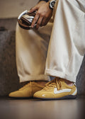 retro inspired sneakers paired with relaxed everyday looks