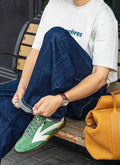 retro style sneakers side profile with mixed-material upper