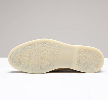 white sole suede loafers