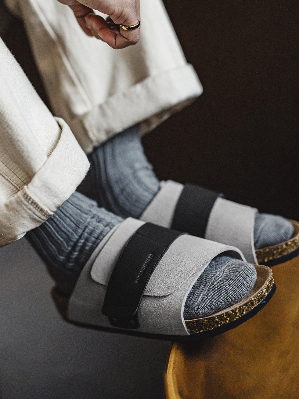 slip on mules with two-tone suede upper