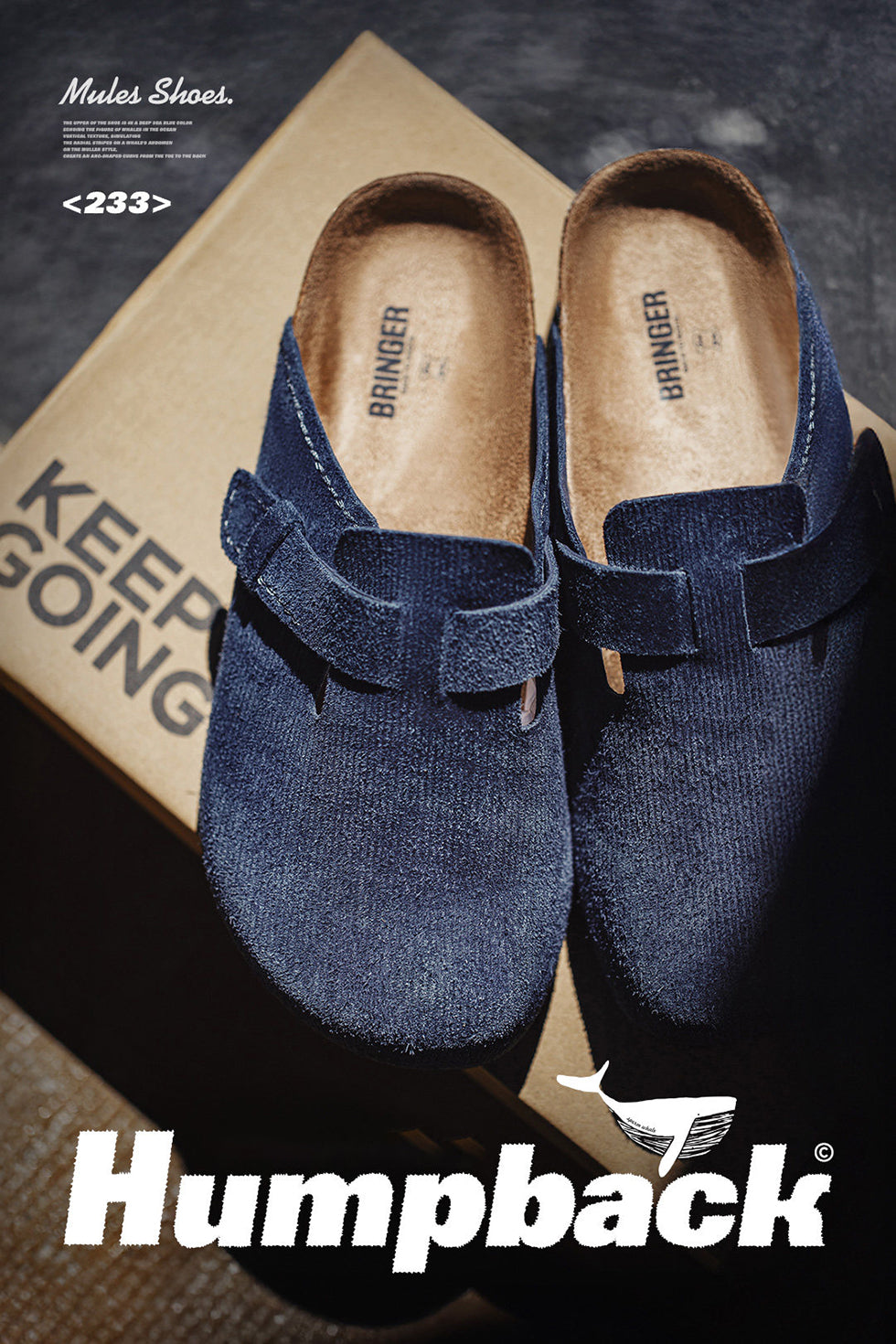 slip on mules in deep sea blue suede