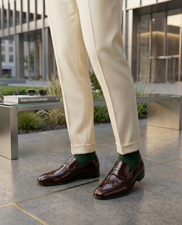 polished black penny loafers