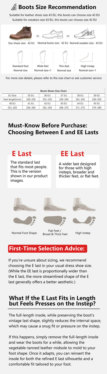 Brown leather boots size chart