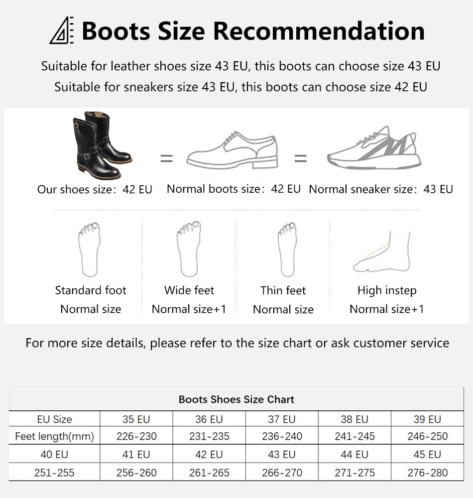 black leather boots size chart